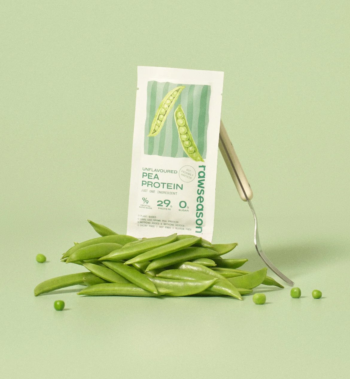 ซองโปรตีนถั่วลันเตา rawseason กับฝักถั่วลันเตา